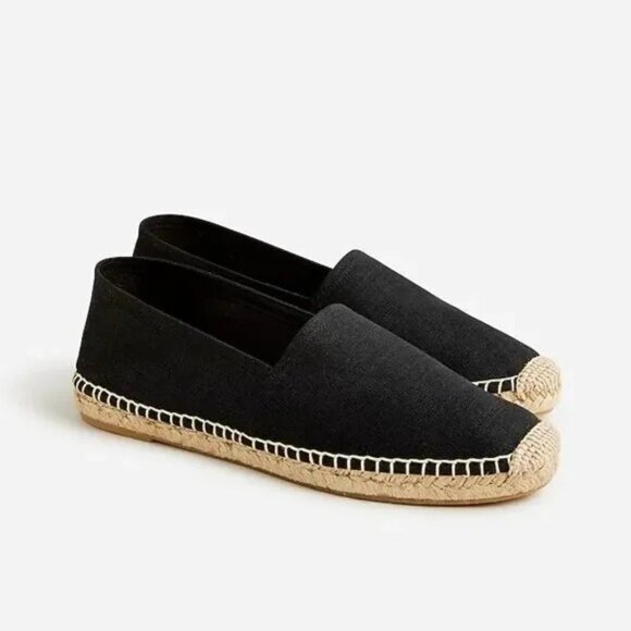 J.Crew Womens Black Canvas Espadrille Flats Size 8.5 Preppy Coastal Minimalist